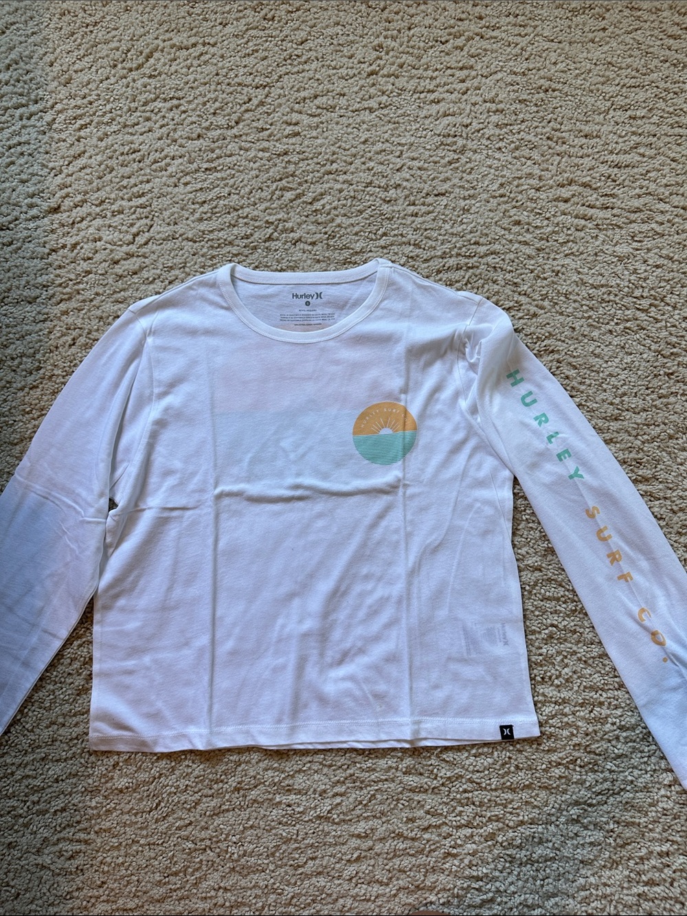 Hurley White Long-Sleeve Tee with Pastel Surf Graphic